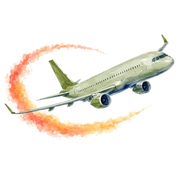 Ilustración de acuarela de un avión