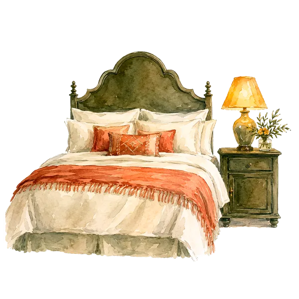 Ilustración de acuarela de un hotel