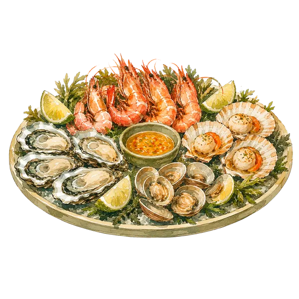 Ilustración de acuarela de mariscos