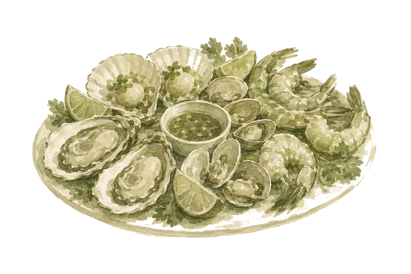 Ilustración de acuarela de mariscos